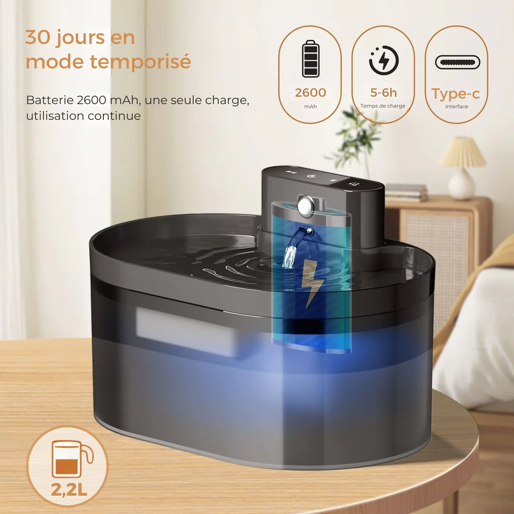 Distributeur d'eau automatique sans fil pour animaux de compagnie