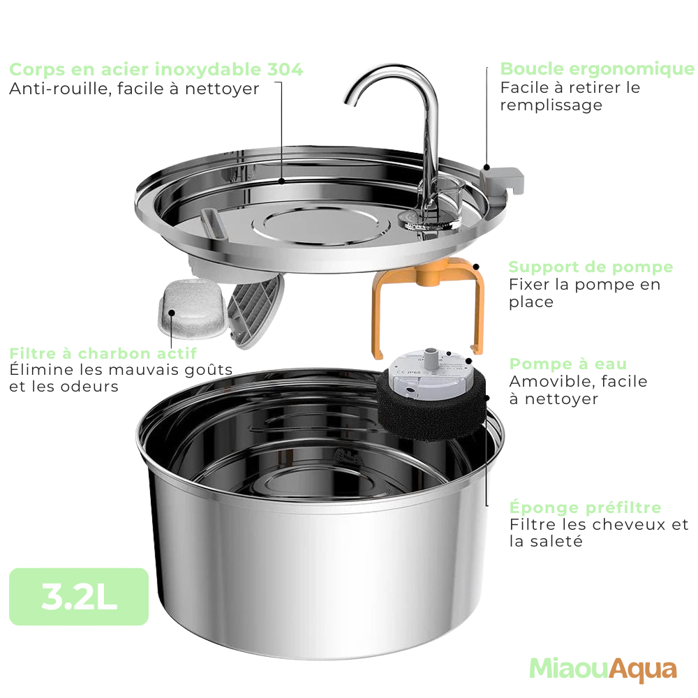 Fontaine à eau automatique silencieuse en acier inoxydable